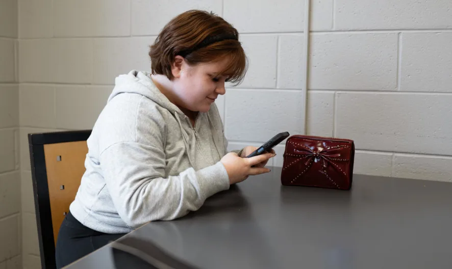 Student using a cell phone